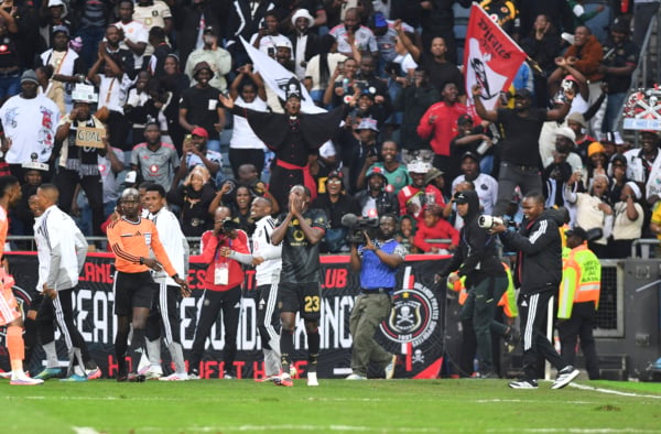 Gamphani Lungu of Orlando Pirates celebrates goal during the 2026 MTN8 quarterfinal match between Orlando Pirates and Durban City at Orlando Amstel Arena in Soweto on 08 August 2026 ©Phakamisa Lensman/Backpagepix