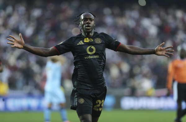 Gamphani Lungu of Orlando Pirates celebrates goal during the 2026 MTN8 quarterfinal match between Orlando Pirates and Durban City at Orlando Amstel Arena in Soweto on 08 August 2026 ©Phakamisa Lensman/Backpagepix