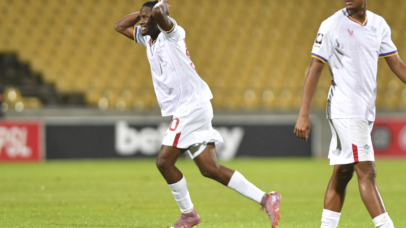 Aphiwe Mphothe of Kruger United reacts after missed chance during the Betway Premiership 2026/27 match between Marumo Gallants and Kruger United at Royal Bafokeng Stadium in Rustenburg on 11 August 2026 ©Phakamisa Lensman/Backpagepix