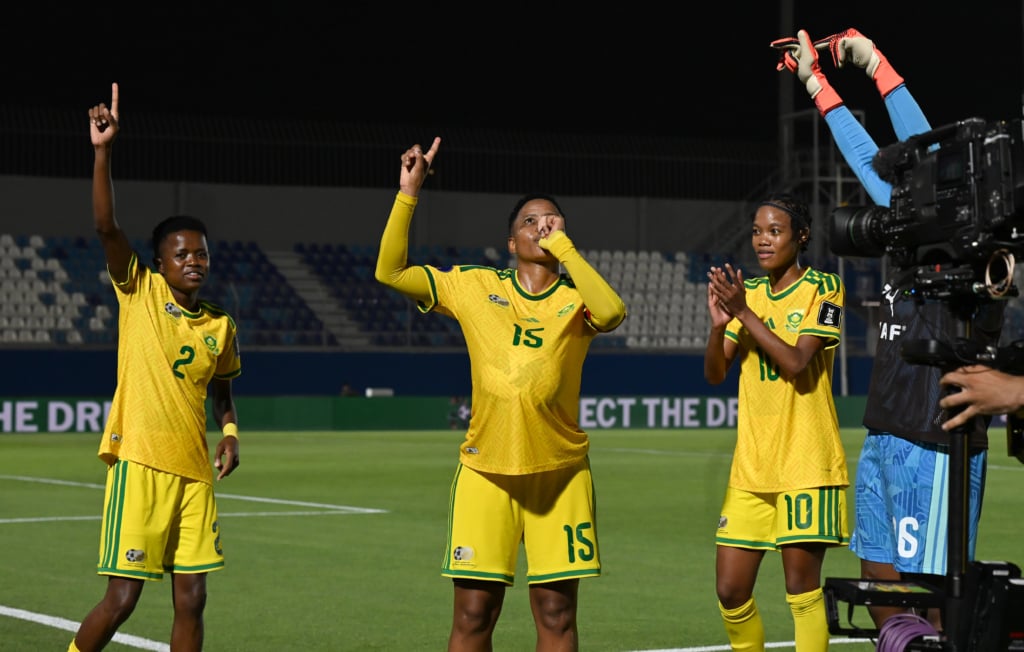 Refiloe Jane of South Africa celebrates goal during the 2026 Womens Africa Cup of Nations World Cup Qualifier match between South Africa and Nigeria at Moulay Rachid Stadium in Casablanca, Morocco on 13 August 2026 ©Sydney Mahlangu/BackpagePix