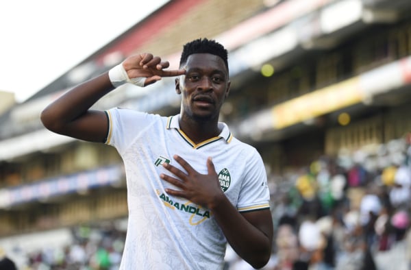 Thandolwenkosi Ngwenya of Amazulu FC celebrates goal during the Betway Premiership 2026/27 match between Amazulu FC and Siwelele FC at Kings Park Stadium in Durban on 15 August 2026 ©Phakamisa Lensman/Backpagepix