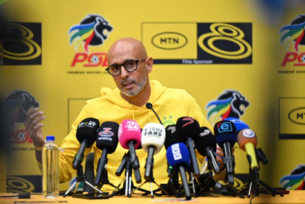 Miguel Cardoso coach of Mamelodi Sundowns during the 2026 MTN8 Semi Final1st Leg Mamelodi Sundowns FC Press Conference in Johannesburg on 20 August 2026 ©Sydney Mahlangu/BackpagePix