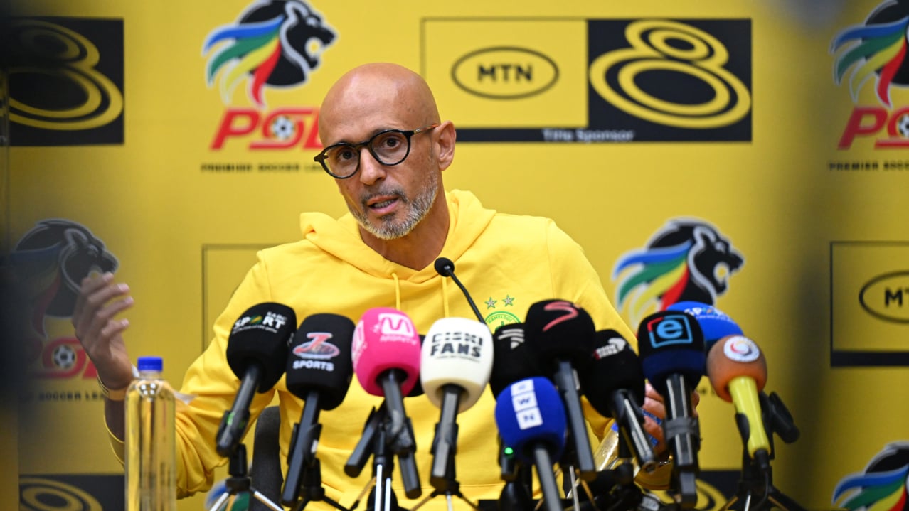 Miguel Cardoso coach of Mamelodi Sundowns during the 2026 MTN8 Semi Final1st Leg Mamelodi Sundowns FC Press Conference in Johannesburg on 20 August 2026 ©Sydney Mahlangu/BackpagePix