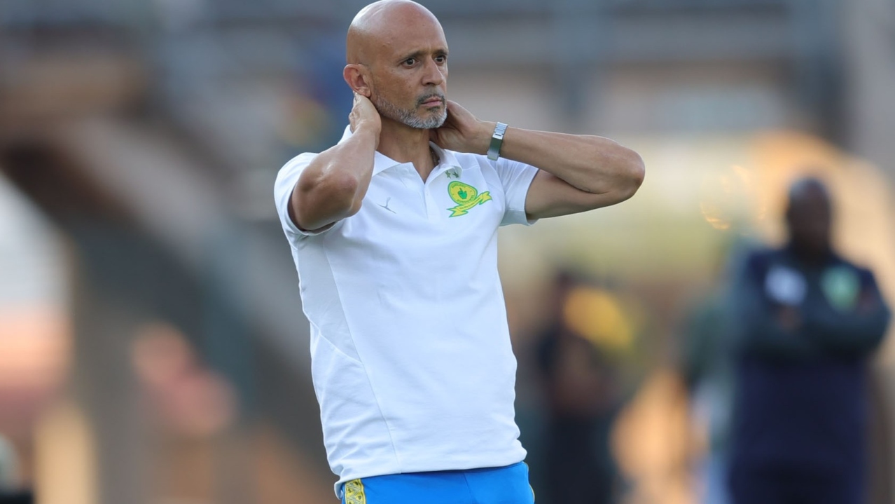 Miguel Cardoso, Head coach of Mamelodi Sundowns reacts during 2026 MTN8 semi final 1st leg match between Mamelodi Sundowns and Golden Arrows at Lucas Moripe Stadium, Pretoria on 23 August 2026 ©Samuel Shivambu/BackpagePix