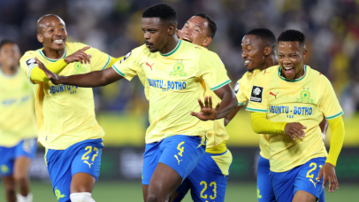 Teboho Mokoena of Mamelodi Sundowns (c) celebrates goal with teammates during the Betway Premiership 2026/27 match between Mamelodi Sundowns and AmaZulu at Loftus Versfeld Stadium in Pretoria on 26 August 2026 ©Muzi Ntombela/BackpagePix