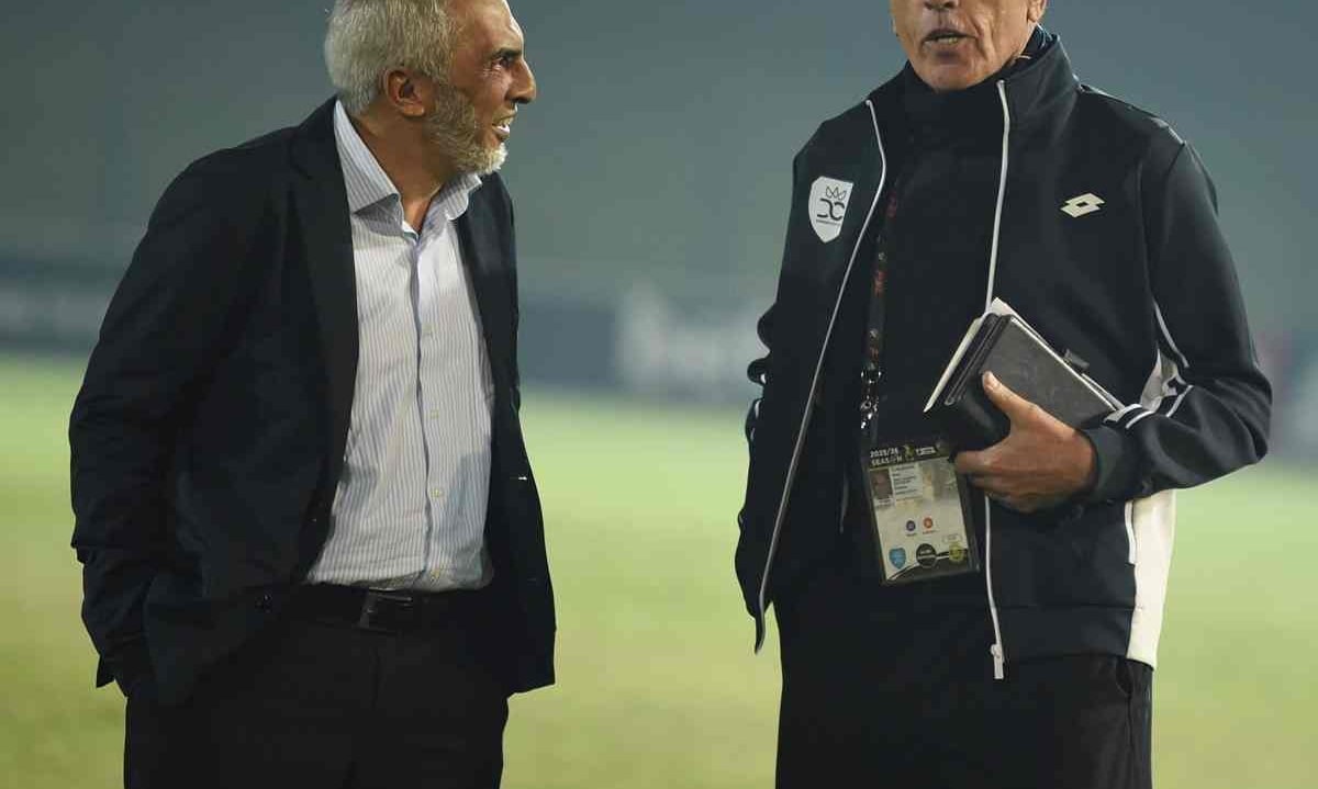 Farouk Kadodia, Durban City chairman and Ernst Middendorp during the Betway Premiership 2025/26 match between Durban City and Chippa United at Chatsworth Stadium, in Durban on 13 August 2025 ©Phakamisa Lensman/BackpagePix