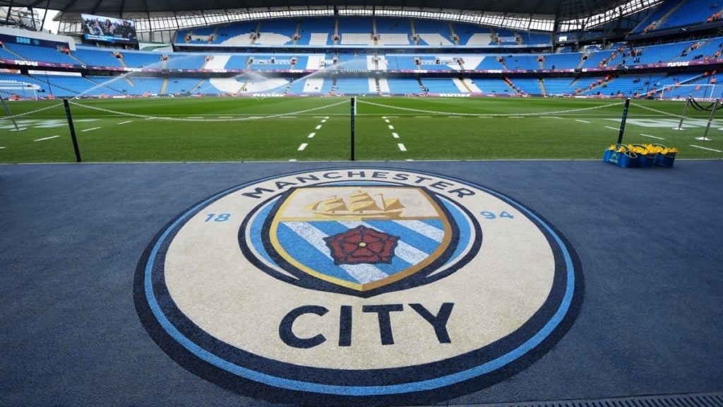 File photo dated 15/03/25 of the Manchester City club badge, at the Etihad Stadium. Manchester City have been found guilty on virtually all counts of breaching the Premier League's financial rules, according to reports. Issue date: Tuesday March 4, 2025.