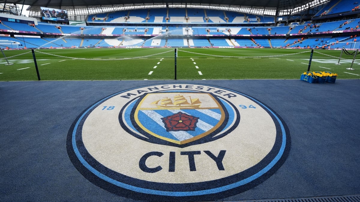 File photo dated 15/03/25 of the Manchester City club badge, at the Etihad Stadium. Manchester City have been found guilty on virtually all counts of breaching the Premier League's financial rules, according to reports. Issue date: Tuesday March 4, 2025.