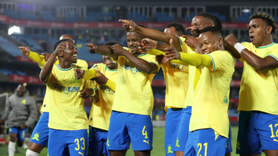Teboho Mokoena of Mamelodi Sundowns (c) celebrates goal with teammates during the Betway Premiership 2026/27 match between Mamelodi Sundowns and AmaZulu at Loftus Versfeld Stadium in Pretoria on 26 August 2026 ©Muzi Ntombela/BackpagePix