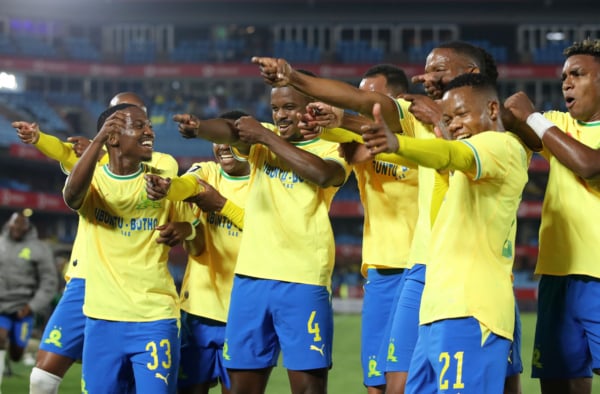 Teboho Mokoena of Mamelodi Sundowns (c) celebrates goal with teammates during the Betway Premiership 2026/27 match between Mamelodi Sundowns and AmaZulu at Loftus Versfeld Stadium in Pretoria on 26 August 2026 ©Muzi Ntombela/BackpagePix
