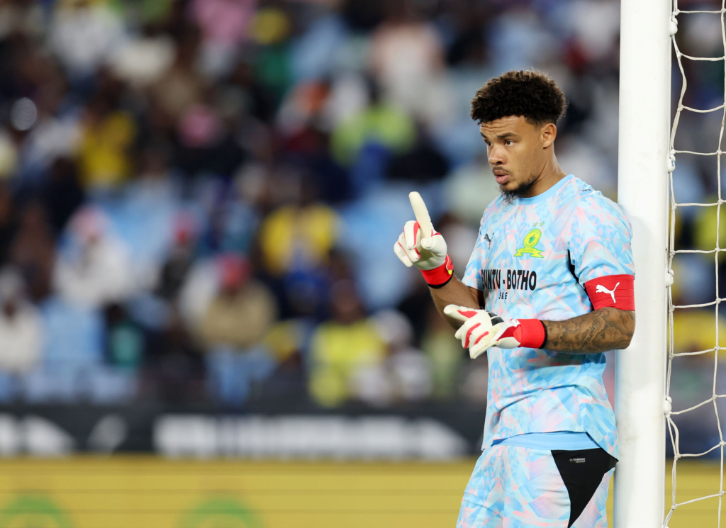 Ronwen Williams of Mamelodi Sundowns reacts during the Betway Premiership 2026/27 match between Mamelodi Sundowns and AmaZulu at Loftus Versfeld Stadium in Pretoria on 26 August 2026 ©Muzi Ntombela/BackpagePix