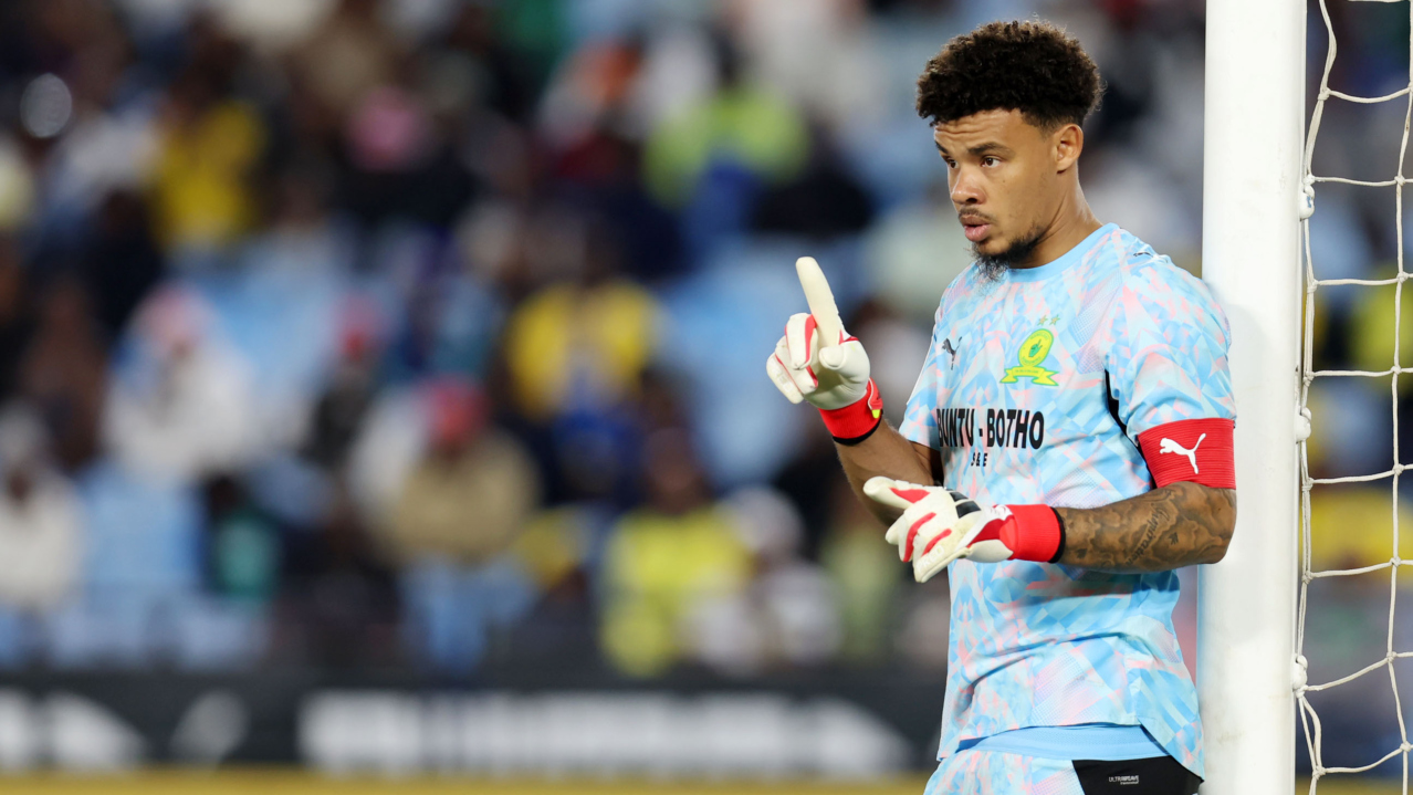 Ronwen Williams of Mamelodi Sundowns reacts during the Betway Premiership 2026/27 match between Mamelodi Sundowns and AmaZulu at Loftus Versfeld Stadium in Pretoria on 26 August 2026 ©Muzi Ntombela/BackpagePix