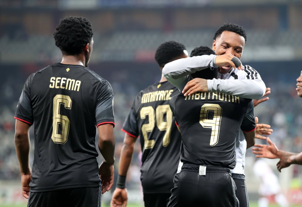 Yanela Mbuthuma of Orlando Pirates (c) celebrates goal with teammates during the Betway Premiership 2026/27 match between Kruger United and Orlando Pirates at Mbombela Stadium in Nelspruit on 01 September 2026 ©Muzi Ntombela/BackpagePix