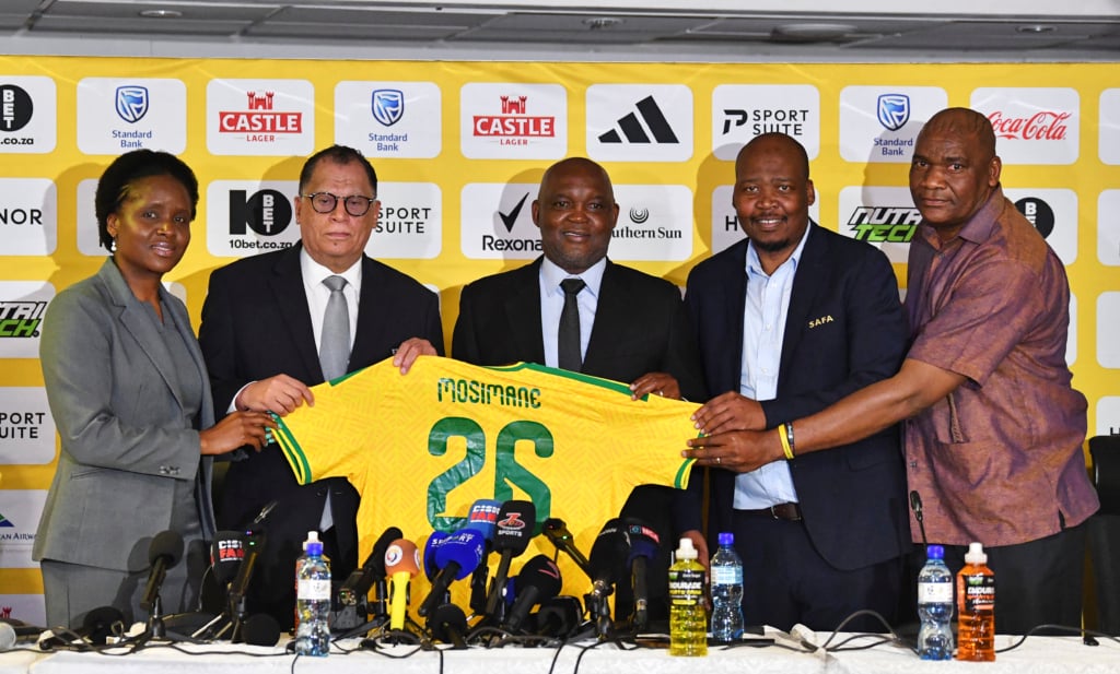 (L-r) Lydia Monyepao, SAFA CEO, Danny Jordaan, SAFA President, Pitso Mosimane, South Africa Head Coach, Linda Zwane, SAFA Vice President and Molefi Ntseki, SAFA Technical Director during the Bafana Bafana Press Conference at SAFA House in Johannesburg on 01 September 2026 ©Phakamisa Lensman/Backpagepix