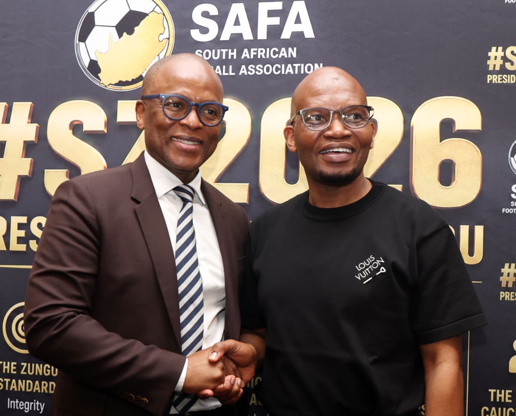 Sandile Zungu (l) with Manzini Zungu during the 2026 SAFA Sandile Zungu Press Conference at Maslow Hotel in Johannesburg on 07 September 2026 ©Muzi Ntombela/BackpagePix