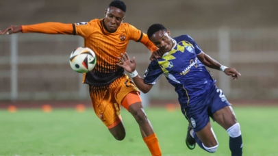 Athini Maqokolo of AmaZulu challenged by Edwin Ramaja of Polokwane City during the Betway Premiership 2026/27 match between Polokwane City and Amazulu at Old Peter Mokaba Stadium in Polokwane on 19 September 2026 ©Brian Rikhotso/BackpagePix