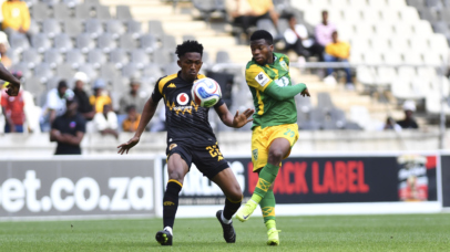 Adolf Mtasingwa of Kaizer Chiefs challenged by Sabelo Sithole of Lamontville Golden Arrows during the Betway Premiership 2026/27 match between Lamontville Golden Arrows and Kaizer Chiefs at Mbombela Stadium in Nelspruit on 20 September 2026 ©Phakamisa Lensman/Backpagepix