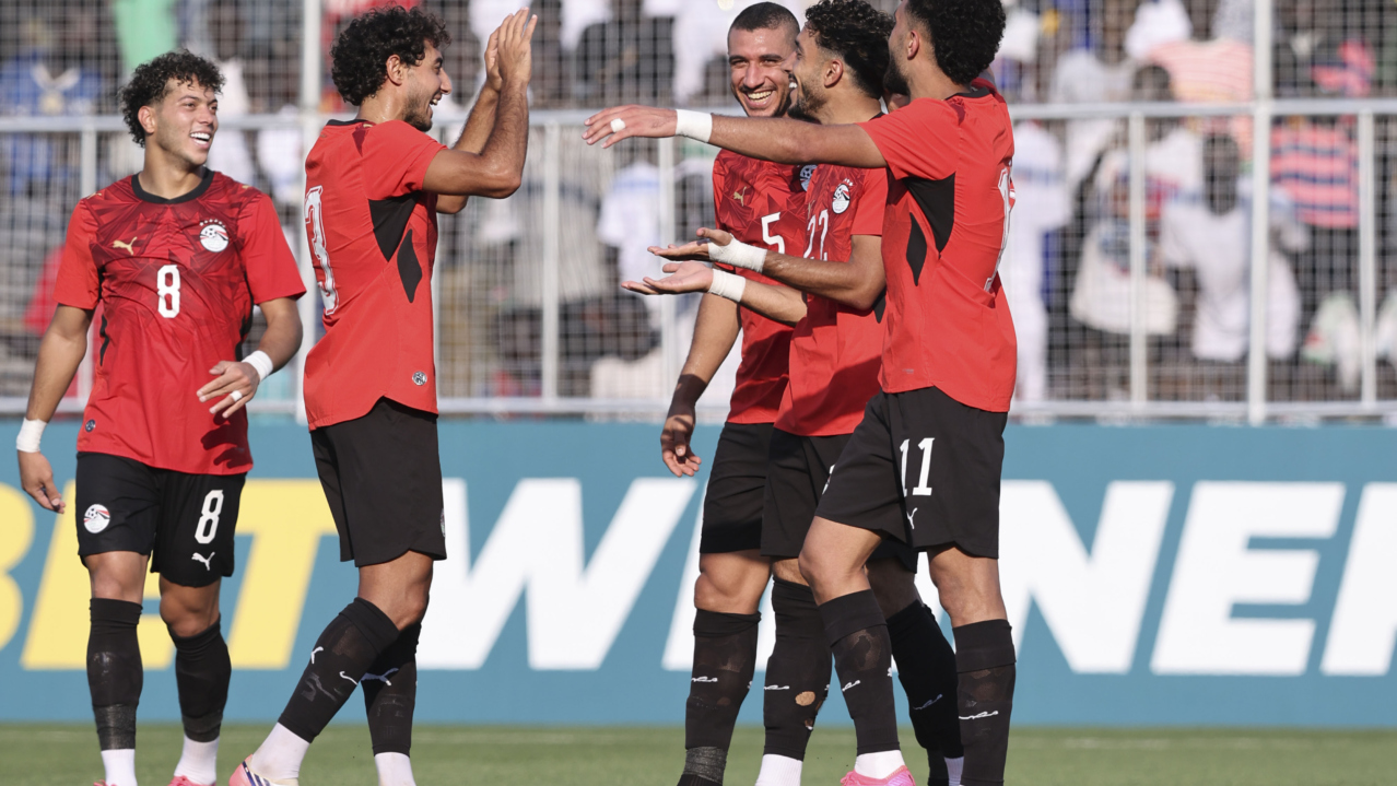 Omar Marmoush of Egypt celebrates goal with teammates during the 2027 Africa Cup of Nations Qualifier between South Sudan and Egypt at Juba Stadium, Juba, South Sudan on 29 September 2026 ©BackpagePix