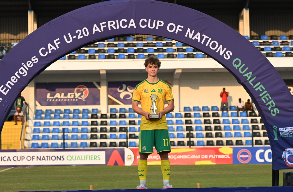 Steven Mendes of South Africa awarded Top Goal Scorer of the Tournament during 2026 COSAFA U20 Youth Championship CAF Qualifier Final match between South Africa and Mozambique at ABB Stadium in Maputo on 27 September 2026 ©Sydney Mahlangu/BackpagePix