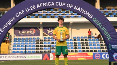 Steven Mendes of South Africa awarded Top Goal Scorer of the Tournament during 2026 COSAFA U20 Youth Championship CAF Qualifier Final match between South Africa and Mozambique at ABB Stadium in Maputo on 27 September 2026 ©Sydney Mahlangu/BackpagePix