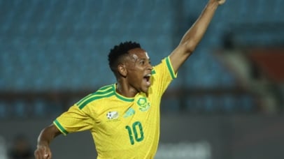 Relebohile Mofokeng of South Africa celebrates goal during the 2027 Africa Cup of nations match between Eritrea and South Africa at Al Salam Stadium in Cairo, Egypt on 30 September 2026 ©Weam Mostafa/BackpagePix