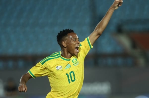 Relebohile Mofokeng of South Africa celebrates goal during the 2027 Africa Cup of nations match between Eritrea and South Africa at Al Salam Stadium in Cairo, Egypt on 30 September 2026 ©Weam Mostafa/BackpagePix