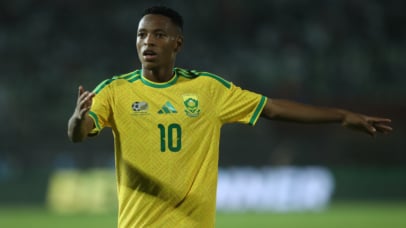 Relebohile Mofokeng of South Africa celebrates goal during the 2027 Africa Cup of nations match between Eritrea and South Africa at Al Salam Stadium in Cairo, Egypt on 30 September 2026 ©Weam Mostafa/BackpagePix