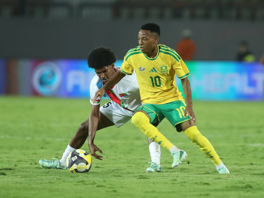 Relebohile Mofokeng of South Africa during the 2027 Africa Cup of nations match between Eritrea and South Africa at Al Salam Stadium in Cairo, Egypt on 30 September 2026 ©Weam Mostafa/BackpagePix