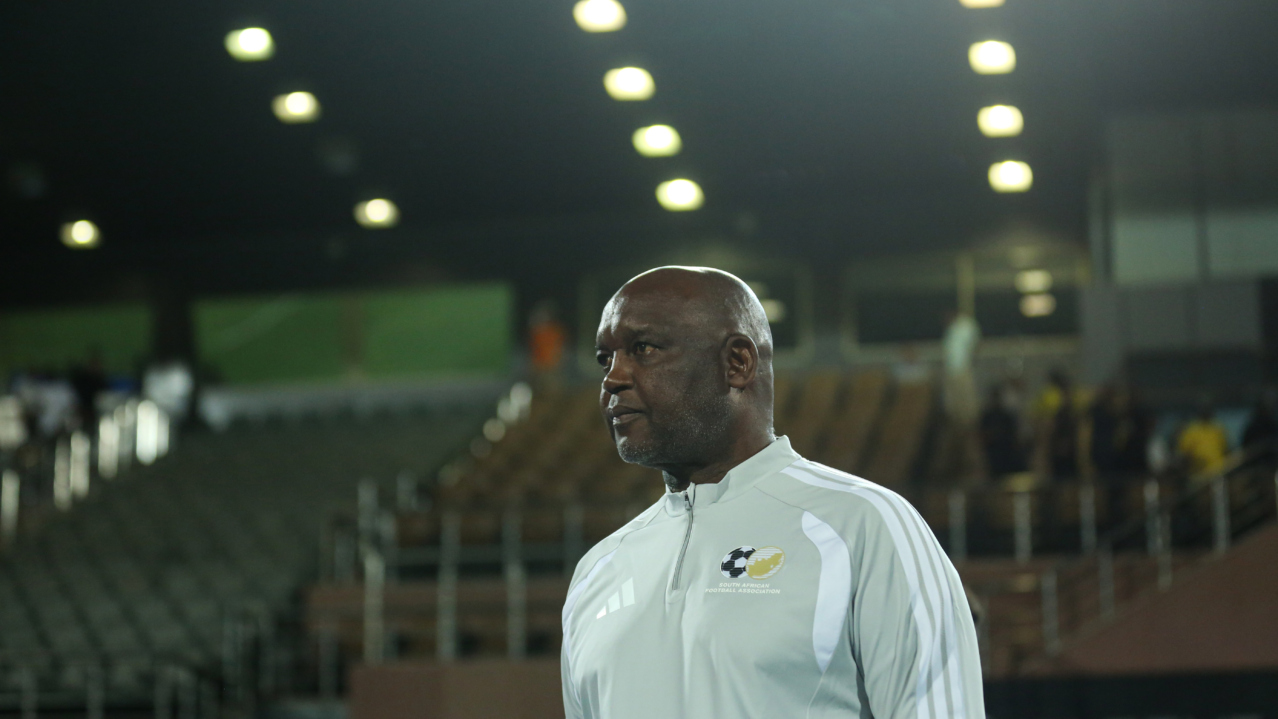 Pitso Mosimane, head coach of South Africa celebrates victory during the 2027 Africa Cup of nations match between Eritrea and South Africa at Al Salam Stadium in Cairo, Egypt on 30 September 2026 ©Weam Mostafa/BackpagePix