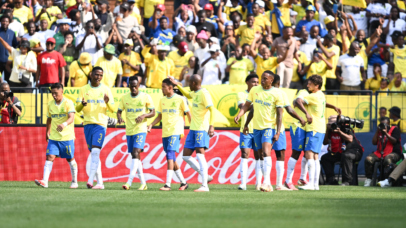 Nuno Santos of Mamelodi Sundowns celebrates goal with team players during the FIFA African Asian Pacific Cup 2026 football match between Mamelodi Sundowns FC and Al Ahli FC at Loftus Versfeld Stadium in Pretoria on 19 September 2026 ©Nokwanda Zondi/BackpagePix