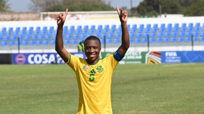Lazola Maku of South Africa celebrates during 2026 COSAFA U20 Youth Championship CAF Qualifier Semi Final match between South Africa and Zambia at ABB Stadium in Maputo on 25 September 2026 ©Sydney Mahlangu/BackpagePix
