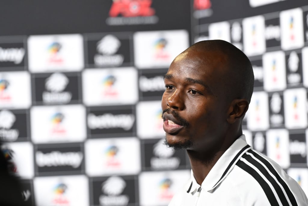 Nkosinathi Sibisi of Orlando Pirates during the Soweto Derby Press Conference at Supersport Stdios in Randburg on 29 October 2026 ©Sydney Mahlangu/BackpagePix
