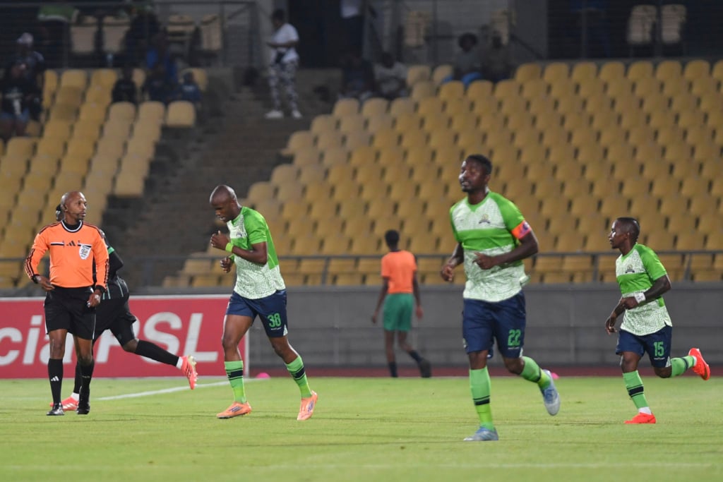 Aubrey Sihlali of Marumo Gallants celebrates goal with team mates during the Betway Premiership 2026/27 match between Marumo Gallants and Siwelele FC at Royal Bafokeng Stadium in Rustenburg on 30 October 2026 ©Phakamisa Lensman/Backpagepix