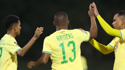 Iqraam Rayners of Mamelodi Sundowns celebrates goal with teammates during the Betway Premiership 2026/27 match between Richards Bay and Mamelodi Sundowns at Princess Magogo Stadium in KwaMashu on 13 October 2026 ©Muzi Ntombela/BackpagePix