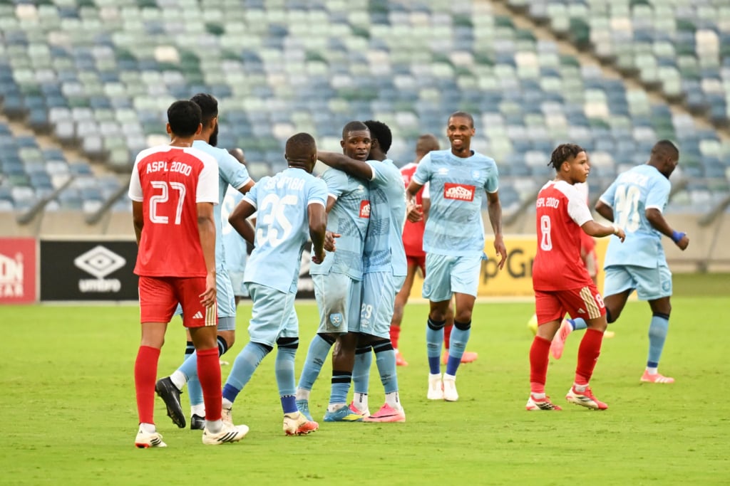 Durban City celebrates goal during the CAF Confederation Cup 2026/27 2nd Preliminary Round 1st leg football match between Durban City FC and AS Port Louis 2000 at Moses Mabida Stadium in Durban on 18 October 2026 ©Nokwanda Zondi/BackpagePix