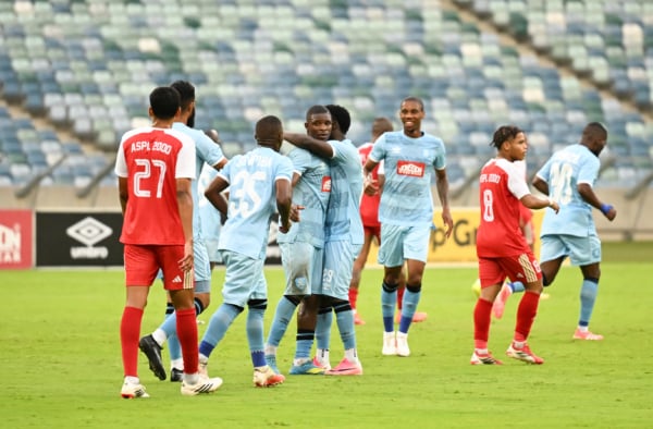 Durban City celebrates goal during the CAF Confederation Cup 2026/27 2nd Preliminary Round 1st leg football match between Durban City FC and AS Port Louis 2000 at Moses Mabida Stadium in Durban on 18 October 2026 ©Nokwanda Zondi/BackpagePix