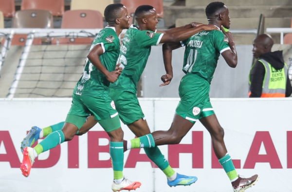 Bethuel Muzeu of Sekhukhune United celebrates goal with teammates during the Carling Knockout Cup 2026/27 last 16 match between Sekhukhune United and Richards Bay at New Peter Mokaba Stadium in Polokwane on the 25 October 2026 © Samuel Shivambu/BackpagePix