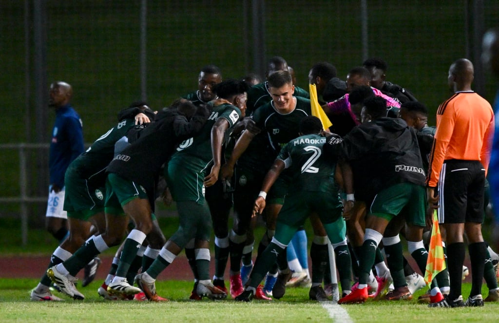 AmaZulu celebrates when Athini Maqokolo of AmaZulu FC scores in extra time in the first half during the Betway Premiership 2026/27 match between Durban City and AmaZulu at Chatsworth Stadium, Durban on 13 October 2026 © Gerhard Duraan/BackpagePix