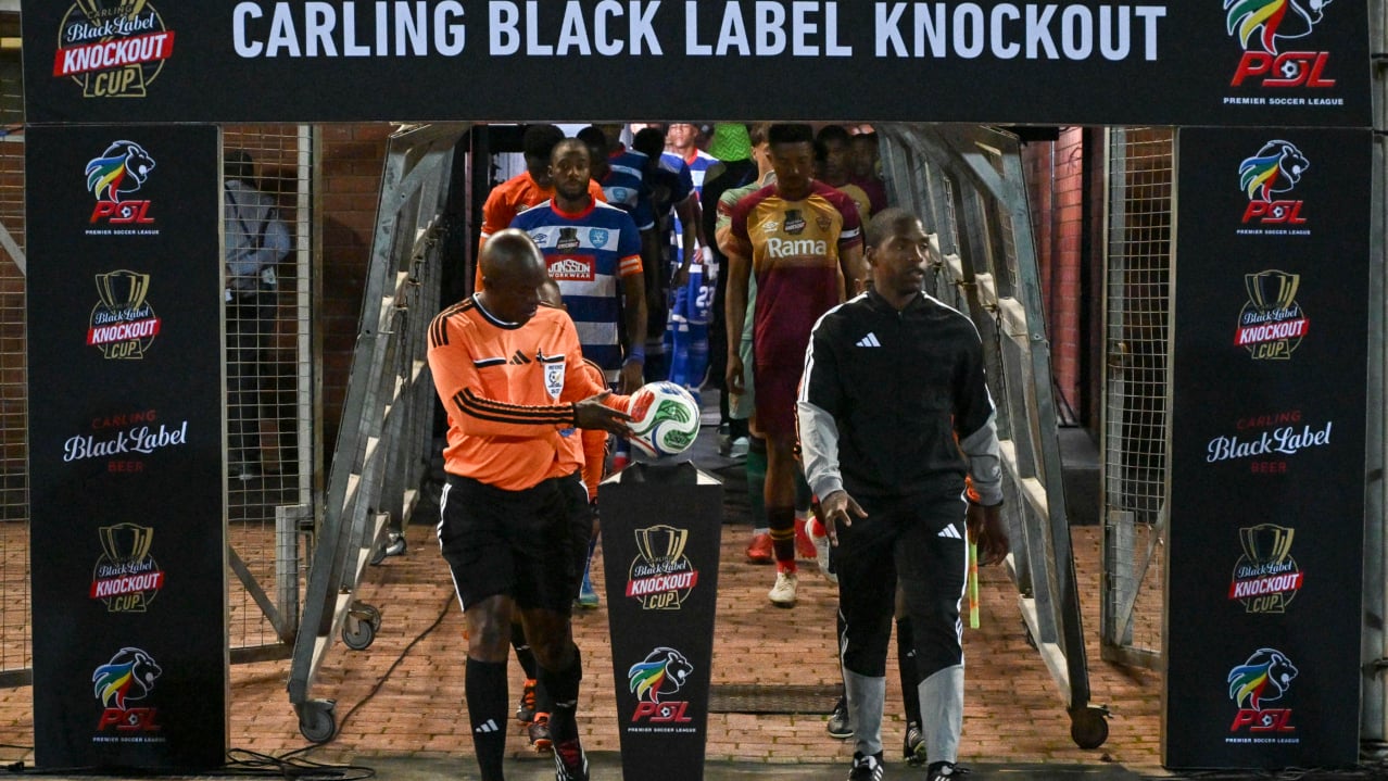 Walk on started by the officials during the Carling Knockout Cup 2026/27 match between Durban City FC and Stellenbosch FC at Chatsworth Stadium in Chatsworth, Durban on 28 October 2026 ©Gerhard Duraan/Backpagepix