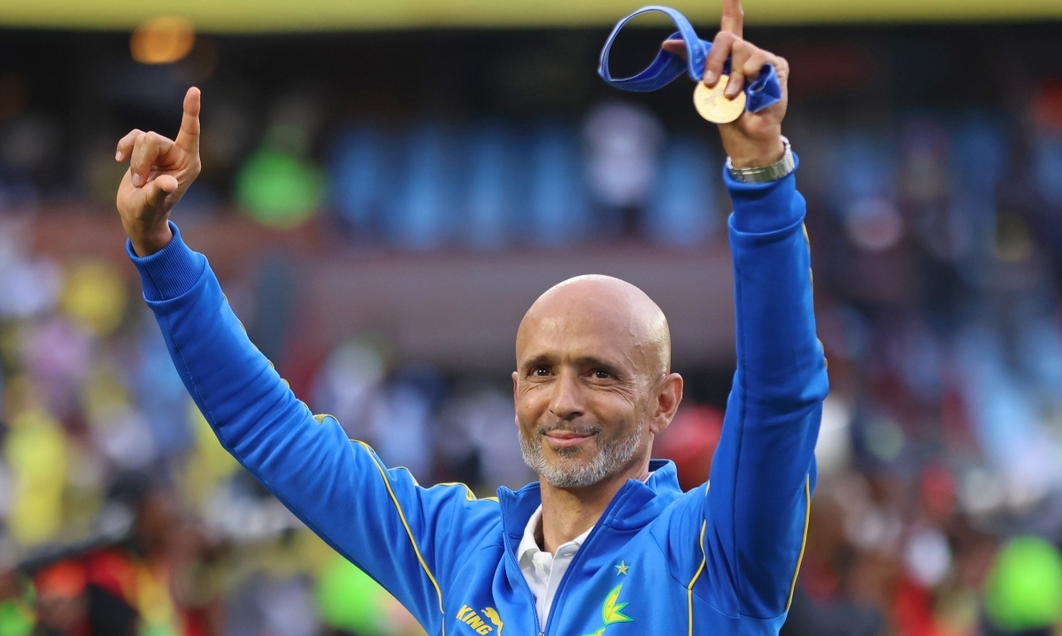Miguel Cardoso celebrates victory during the 2026 FIFA African Asian Pacific Cup football match between Sundowns FC and Al Ahli FC (of Saudi Arabia) at Loftus Stadium, Pretoria on 19 September 2026 ©Gavin Barker/BackpagePix