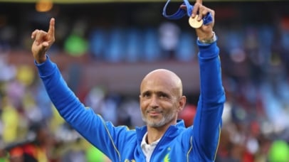 Miguel Cardoso celebrates victory during the 2026 FIFA African Asian Pacific Cup football match between Sundowns FC and Al Ahli FC (of Saudi Arabia) at Loftus Stadium, Pretoria on 19 September 2026 ©Gavin Barker/BackpagePix