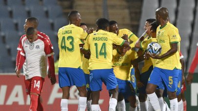 Gaston Sirino scored a hat-trick as Mamelodi Sundowns thumped NB La Masia 6-1 to advance to the next round of the Nedbank Cup.