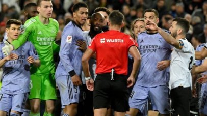 Jude Bellingham received a red card after the final whistle following Real Madrid's 2-2 draw with Valencia, where his potential late winning goal was disallowed