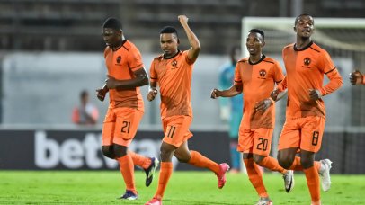 Polokwane City celebrates after Oswin Appollis puts them ahead after a fantastic team goal.
