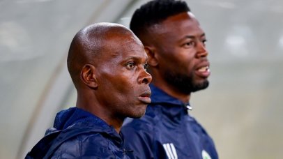 Arthur Zwane, head coach of AmaZulu FC and Vusumuzi Vilakazi, co-head coach of AmaZulu FC during the Betway Premiership 2024/25 match between AmaZulu and Chippa United at Moses Mabhida Stadium in Durban on 29 October 2024 ©Gerhard Duraan/BackpagePix