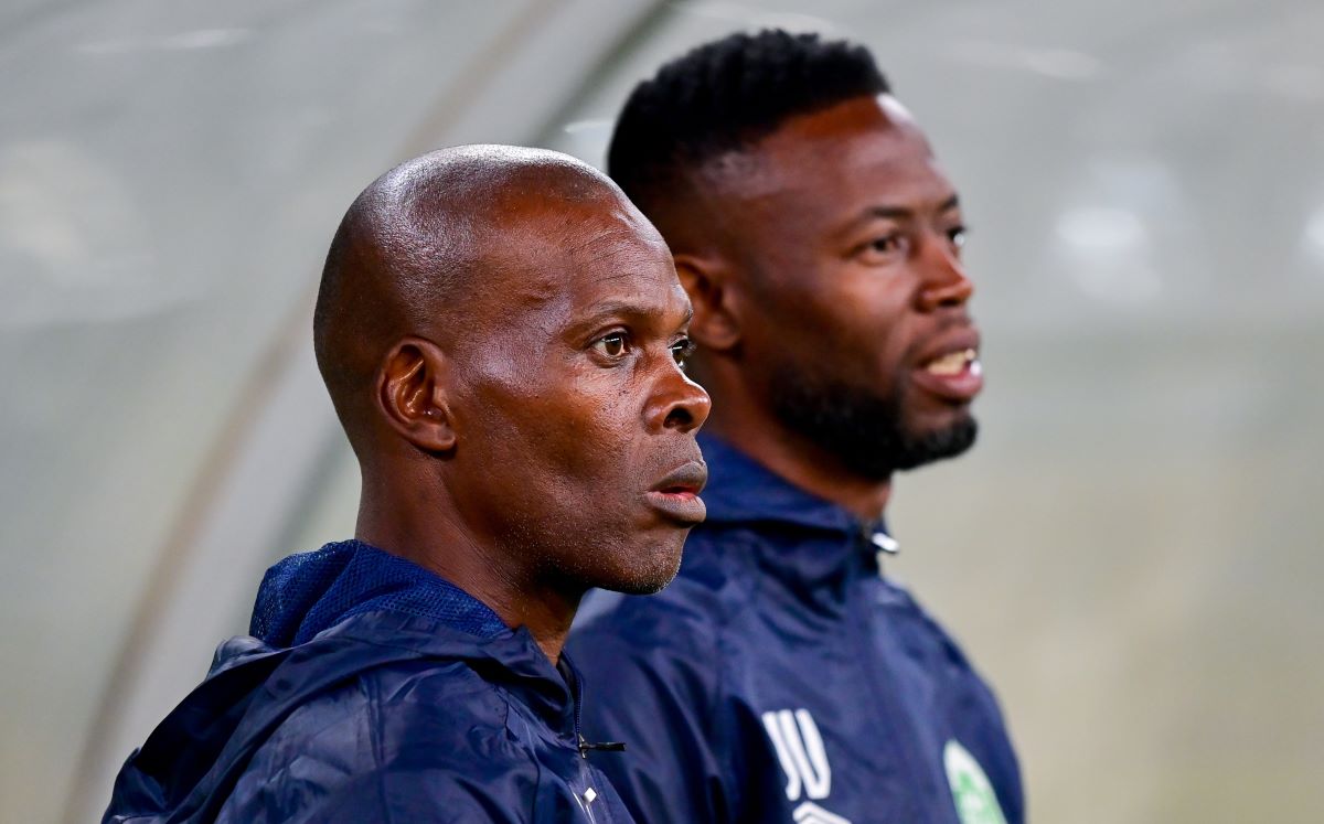 Arthur Zwane, head coach of AmaZulu FC and Vusumuzi Vilakazi, co-head coach of AmaZulu FC during the Betway Premiership 2024/25 match between AmaZulu and Chippa United at Moses Mabhida Stadium in Durban on 29 October 2024 ©Gerhard Duraan/BackpagePix