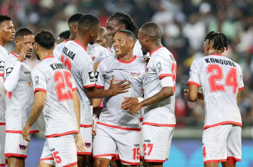 Chippa United midfielder Andile Jali celebrates after scoring goal against his former employees Orlando Oirates.