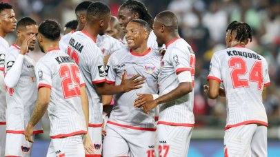 Chippa United midfielder Andile Jali celebrates after scoring goal against his former employees Orlando Oirates.