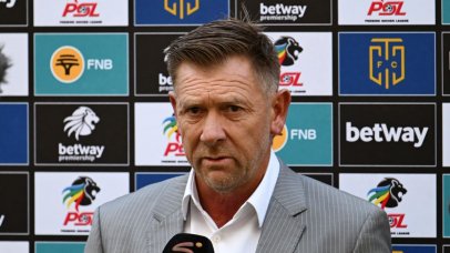 Eric Tinkler, head coach of Sekhukhune United is interviewed before the Betway Premiership 2024/25 game between Cape Town City and Sekhukhune United at Cape Town Stadium on 6 April 2025 © Ryan Wilkisky/BackpagePix