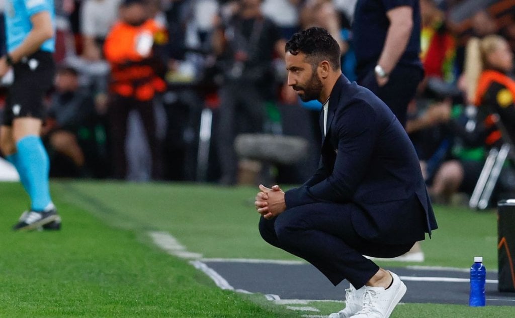 Manchester United's head coach Ruben Amorim looks on during the UEFA Europa League final soccer match between Tottenham Hotspur and Manchester United, in Bilbao, Spain, 21 May 2025. EPA/MIGUEL TONA